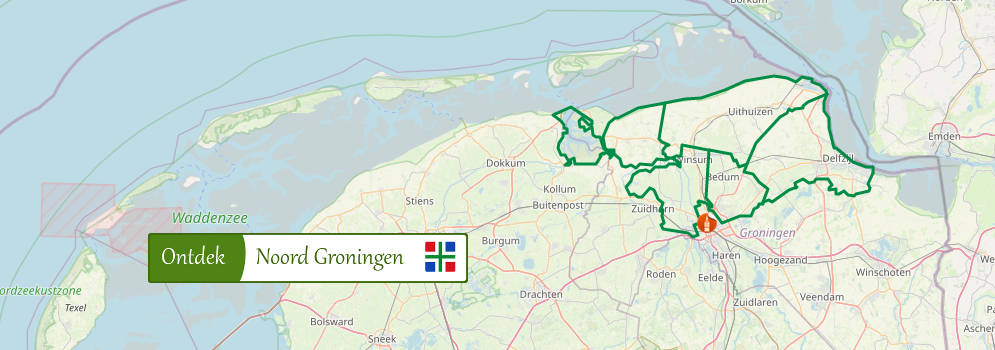 Kaart met landschappen van Noord Groningen