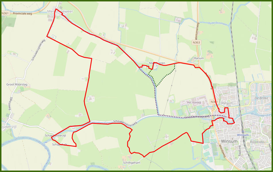 kaart wandelroute van Winsum naar Winsum in Groningen, Nederland